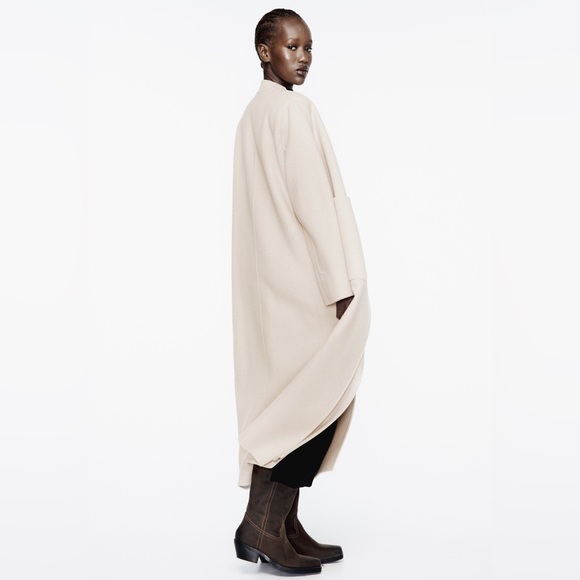 NWOT. Zara Cream Wool Blend Robe Coat. Size L. - Picture 3 of 12